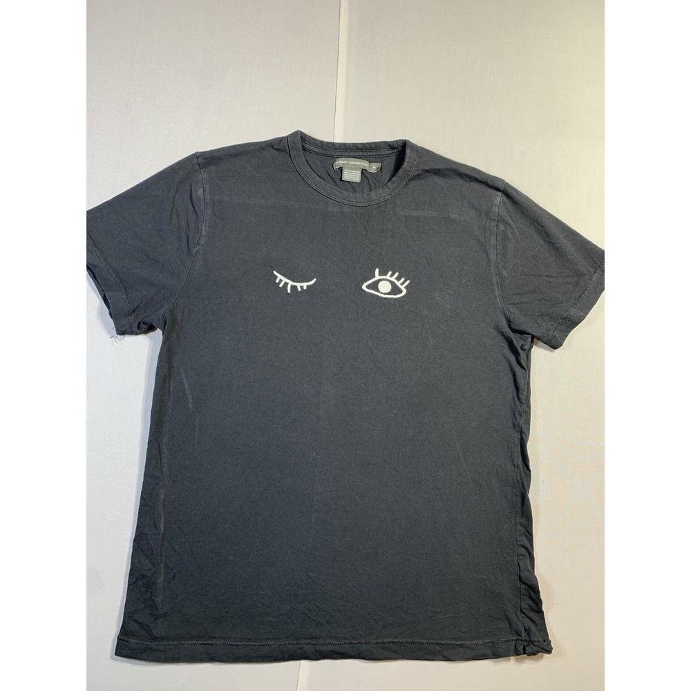 French Connection Mens Black Winking Eye Graphic T-Shirt Sz Medium Short Sleeve